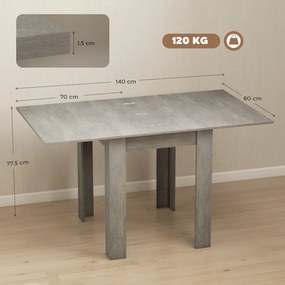 HOMCOM Masă de Dining Extensibilă pentru 4-6 Persoane Design Pliabil, 70-140cm Masă Rectangulară de Economisire a Spațiului cu Picioare Antiderapante, pentru Sala de Mese Sufragerie, Gri Efect Lemn | Aosom Romania