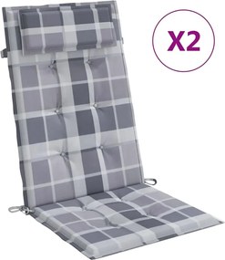 vidaXL Perne scaun spătar înalt 2 buc, gri, carouri, țesătură Oxford
