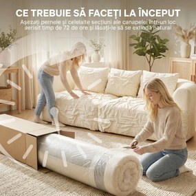HOMCOM Canapea 3 Locuri Modulară 260cm Fără Structură cu Șezut Generos, Pernă Groasă, 3 Perne, din Catifea, Crem | Aosom Romania