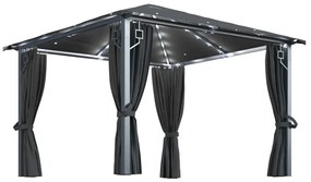 Pavilion cu perdele &amp; siruri lumini LED antracit 3x3 m aluminiu