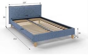 Pat matrimonial albastru cu tăblie și somieră 140x200 cm Tina – Ropez