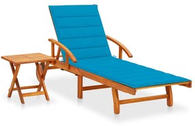 vidaXL Șezlong de grădină cu masă și pernă, lemn masiv de acacia