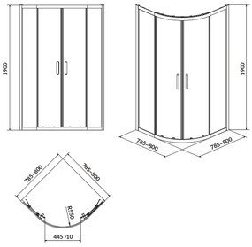 Cabina de dus semirotunda 80x80 cm Cersanit Arteco, crom 800x800 mm