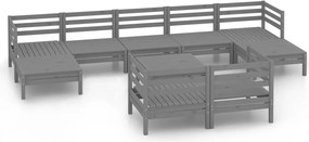 vidaXL Set mobilier de grădină, 10 piese, gri, lemn masiv de pin