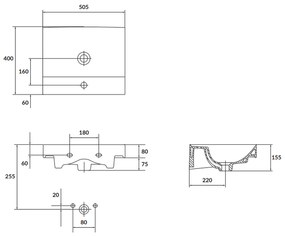 Lavoar suspendat alb 50 cm, dreptunghiular, Cersanit Larga 505x400 mm