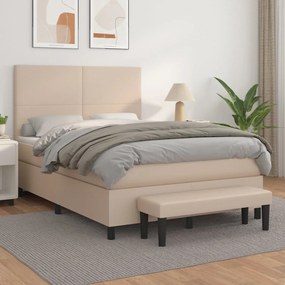 vidaXL Pat box spring cu saltea, cappuccino, 140x190cm piele ecologică