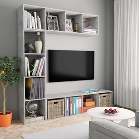 278792 vidaXL Set bibliotecă/comodă TV, 3 piese, gri beton, 180x30x180 cm