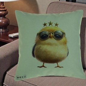 Perna Decorativa Pui Gold Star cu Ochelari Aurii, 40x40 cm, Verde, Husa Detasabila, Perna Inclusa, BEKZ®