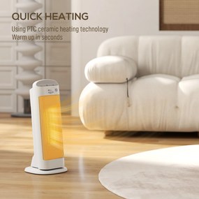 HOMCOM Sobă Electrică Ceramică 2000W, 4 Moduri și Încălzire Reglabilă, Oscilație 55°, Alb | Aosom Romania