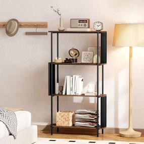 HOMCOM Raft cu 4 niveluri, raft independent cu design curbat, raft industrial pentru cărți, aspect lemn maro | Aosom Romania
