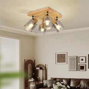 Brilagi - Plafonieră cu spoturi HYGGE, 4 x E14 / 15 W / 230 V, lemn de hevea / fumuriu