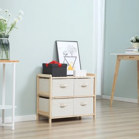 HOMCOM Comodă textilă de depozitare cu 4 sertare pliabile din țesătură de in, stil elegant, pentru dormitor birou sufragerie, 59 x 28 x 50 cm lemn natural bej | Aosom Romania