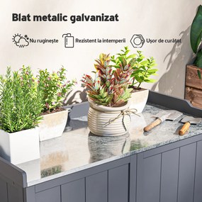Outsunny Dulap pentru Exterior din Lemn de Brad cu Blat de Lucru din Metal Zincat si 2 Rafturi pentru Scule, 98x48x95.5 cm, Gri | Aosom Romania