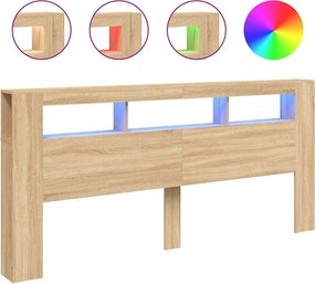 vidaXL Tăblie de pat cu LED, stejar sonoma, 220x18,5x103,5 cm, lemn