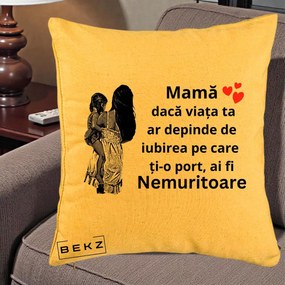 Cadou pentru Mama - Perna Personalizata Mama Nemuritoare Imbratisare, 40x40 cm, Galben, Husa Detasabila, Perna Inclusa, BEKZ®