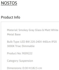 Pendul LED design decorativ NOSTOS Smokey Gray, NVL-9009222