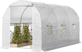 Outsunny sera gradine3,5 x 2 x 2 m, cadru mare din otel galvanizat, tunel din polietilene pentru gradina,  alb | Aosom Romania