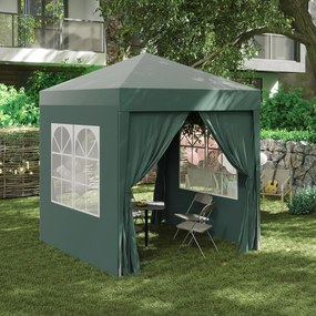 Outsunny Cort 2x2 m impermeabil cu 4 pereti detasabili, cort pliabil din metal si poliester cu husa de transport, Verde