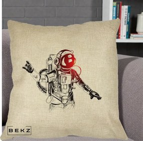 Perna Decorativa Astronaut Rock Sketching, 40x40 cm, Crem, Husa Detasabila, Perna Inclusa, BEKZ®