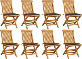 vidaXL Scaune de grădină cu perne gri taupe, 8 buc., lemn masiv de tec