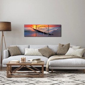 Tablou - Apus de soare, Marea Baltică, Polonia (cu ceas) (90x30 cm)