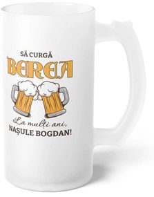 Halba de Bere cu Mesaj "La multi ani Nasule!", 500 ml, transparenta, mata