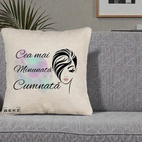 Cadou pentru Cumnata - Perna Personalizata Cea mai Minunata Cumnata cu Silueta Dama si Pete Multicolor, 40x40 cm, Bej Canapea, Husa Detasabila, Perna Inclusa, BEKZ®