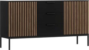 Comodă lemn masiv Sia Negru, 150 × 40 × 80 cm