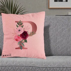 Cadou Personalizat - Perna Personalizata Monograma Rose Gold Litera P, 40x40 cm, Roz, Husa Detasabila, Perna Inclusa, BEKZ®