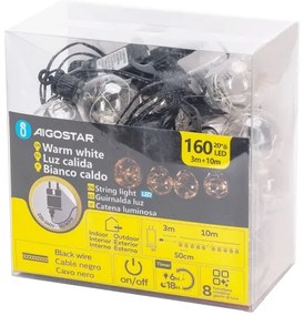 Aigostar - Ghirlandă LED decorativă pentru exterior 160xLED/3,6W/230V 10m IP44 alb cald