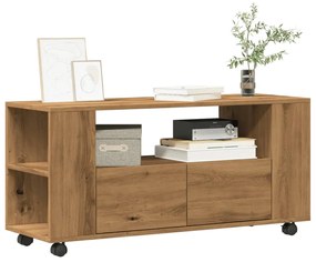 vidaXL Dulap TV cu roți stejar artizanal 102x34,5x43 cm lemn prelucrat