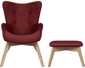 Fotoliu cu taburet roșu cu tapițerie din catifea Niko – Ropez