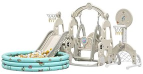 Tobogan 7 in 1 Pentru Copii NOVOKIDS™ Wonder Playground, Cu piscina cu 200 bile, Leagan si poarta fotbal, Pentru Interior si Exterior, 187 centimetri