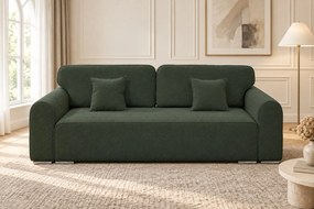 Canapea extensibilă Fiorella din boucle, verde, cu ladă de depozitare