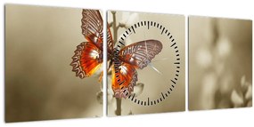 Tablou cu fluture (cu ceas) (90x30 cm)