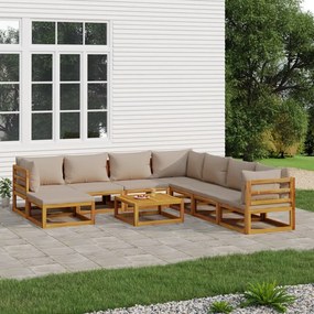 3155265 vidaXL Set mobilier de grădină cu perne gri taupe, 9 piese, lemn masiv