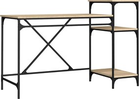 vidaXL Birou cu rafturi, stejar sonoma 135x50x90 cm lemn compozit/fier