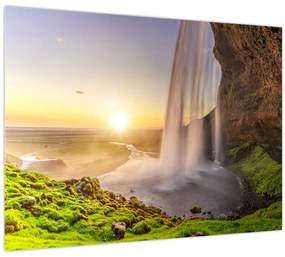 Tablou pe sticlă - Seljalandsfoss din spatele peșterii (70x50 cm)