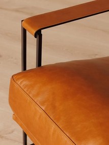 Fotoliu lounge din piele naturală cognac cu structură metalică, „Amsterdam”
