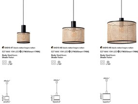Lustra pendul moderna design natural MAMBO simple 21cm negru/ratan 64315-47