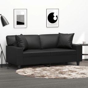 3153059 vidaXL Canapea cu 2 locuri, perne&pernuțe negru 140 cm piele ecologică