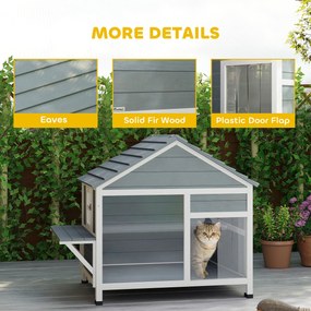 PawHut Casă pentru Pisici Exterioară cu Acoperiș Deschizabil, Fereastră Panoramică, Ușă cu Obloane și Platformă de Odihnă 101x72,5x81cm Gri | Aosom Romania