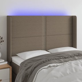 3123910 vidaXL Tăblie de pat cu LED, gri taupe, 147x16x118/128 cm, textil