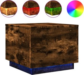 vidaXL Măsuță de cafea cu lumini LED, stejar fumuriu, 50x50x40 cm