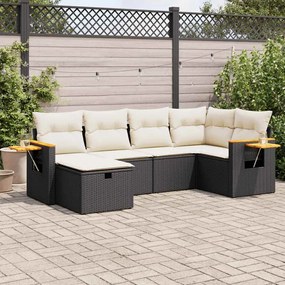 vidaXL Set mobilier de grădină cu perne, 6 piese, negru, poliratan