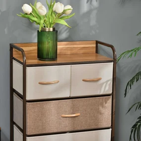 Comoda cu 5 sertare pliante din material textil si raft din MDF, mobilier pentru camera de zi si dormitor, 58x29x99cm, multicolor | Aosom Romania