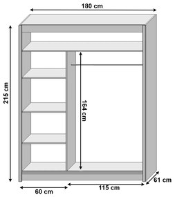 Dulap cu usi glisante, alb, 180x215, LOW