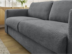 Canapea gri închis pentru dormitul zilnic/extensibilă cu tapițerie din chenille 220 cm Hugo – Bobochic Paris