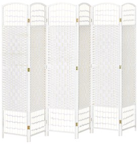 HOMCOM, Paravan interior, 6 panouri pliabile, 242L x 170H cm, lemn de plop, bambus, fibre de hârtie împletită, alb pai | Aosom Romania