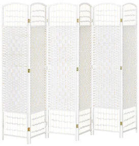 HOMCOM, Paravan interior, 6 panouri pliabile, 242L x 170H cm, lemn de plop, bambus, fibre de hârtie împletită, alb pai | Aosom Romania